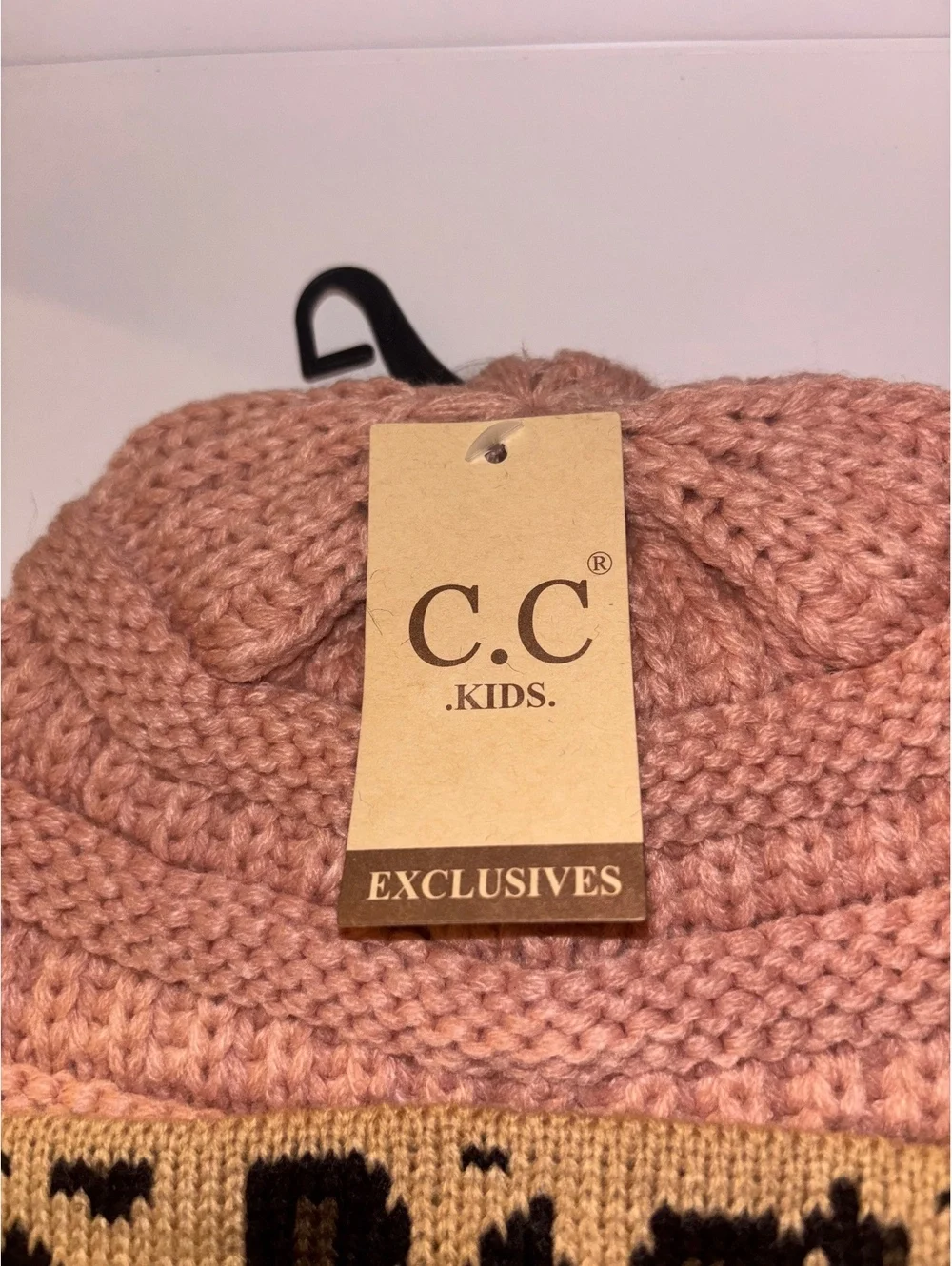 C.C Kids Leopard Print Knit Beanie Pink Tan Brown NWT Size M-L